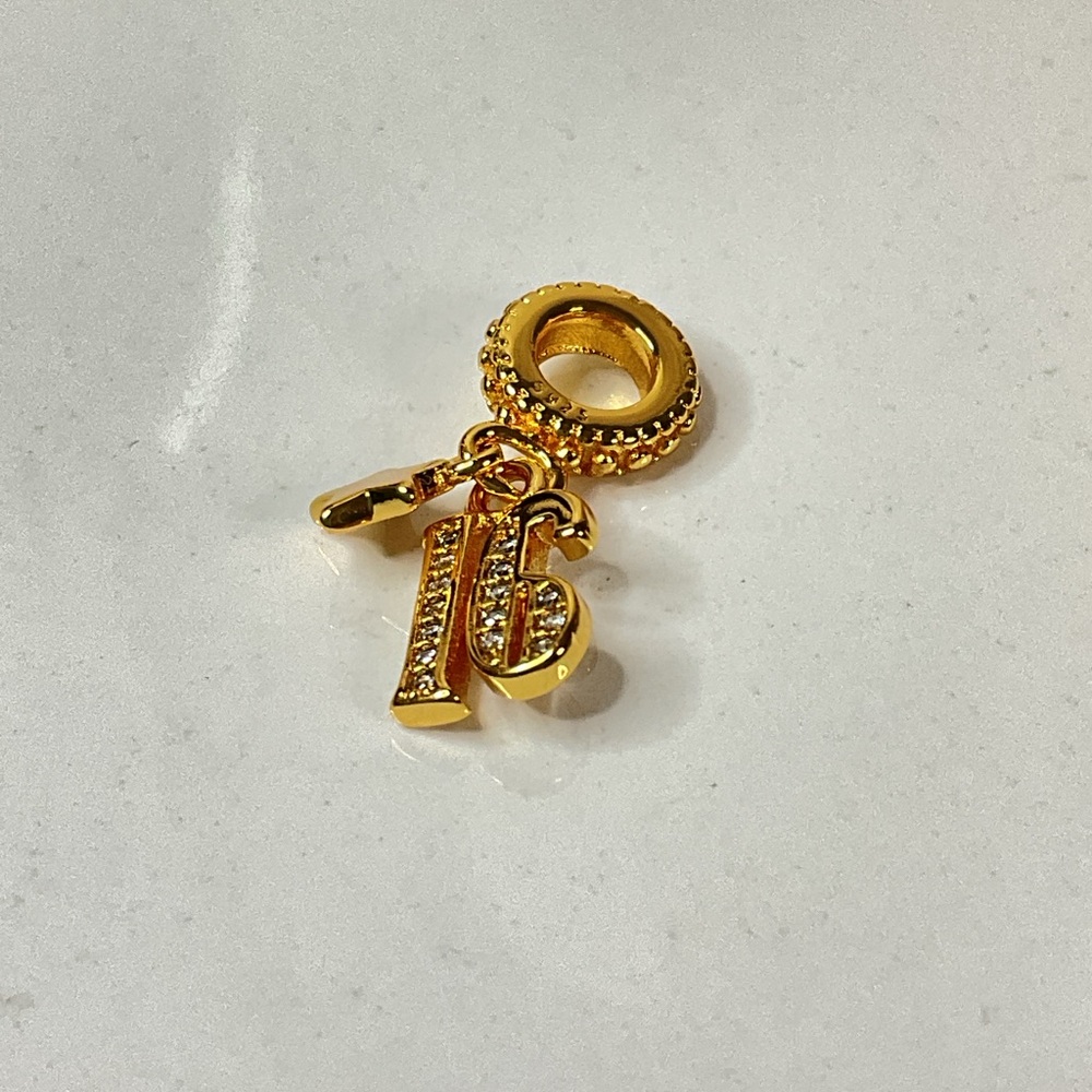 ππ 14K Gold Plated #16 Dangle Charm - Picture 5 of 5